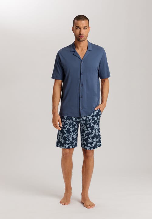Hanro Night And Day Button Front Cotton Pajama Set In Night Blue Tiles
