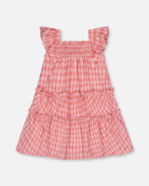 Deux Par Deux Baby Girl's Smocked Layered Dress With Frill Sleeve Checked Pink In Checked Pink