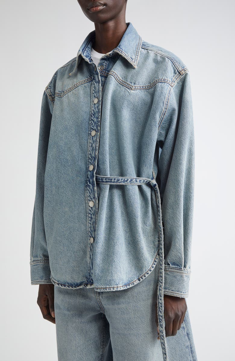 Haikure Belted Denim Snap-Up Shirt, Alternate, color, Authentic Wash