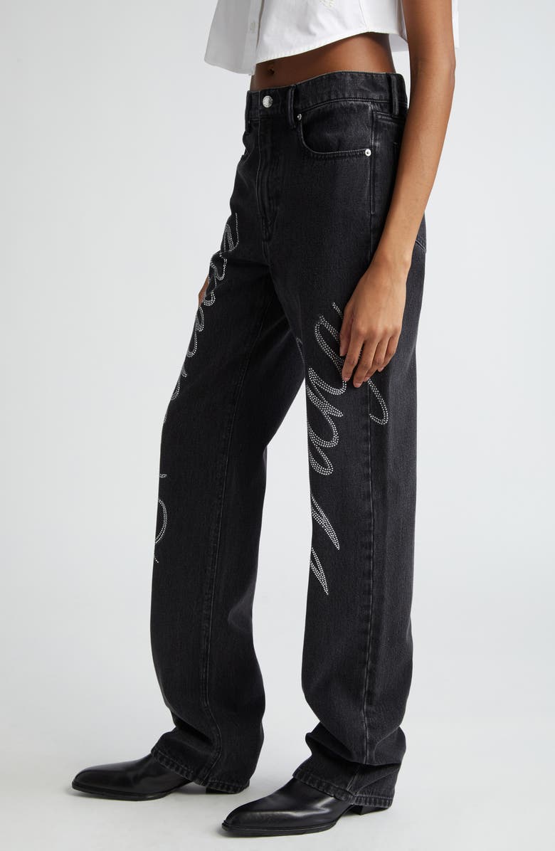 Alexander Wang EZ Relaxed Hotfix Crystal Logo Straight Leg Jeans, Alternate, color, 