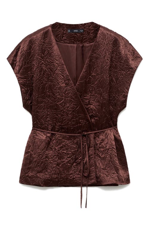 Mango Double Breasted Crinkled Effect Wrap Jacket In Brown