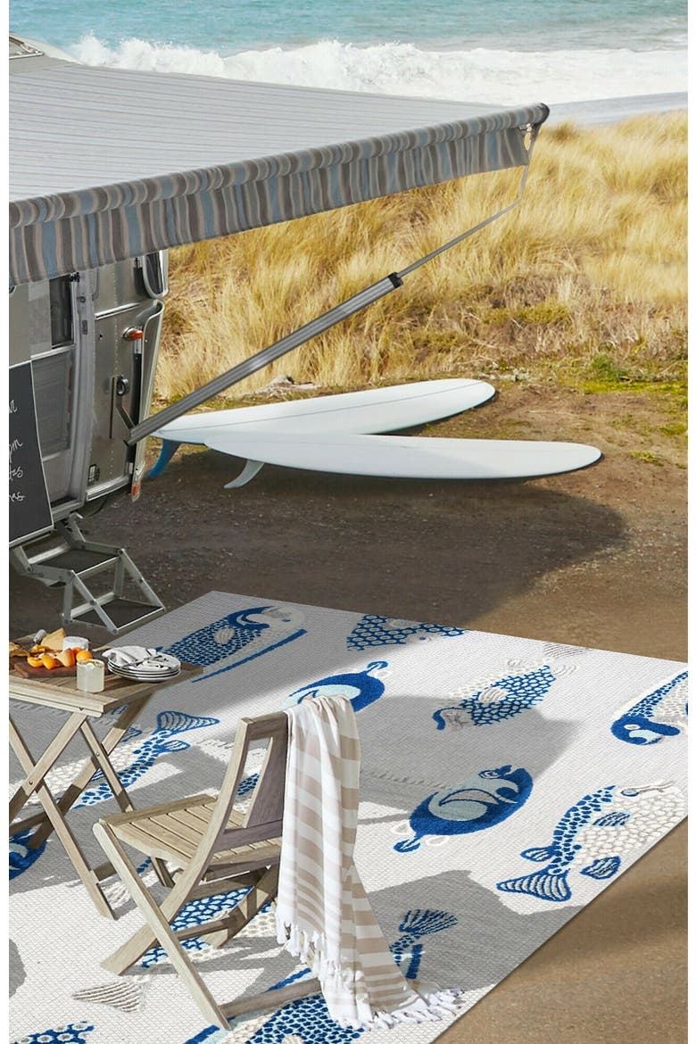 Algarve Modern Fish High-Low Indoor/Outdoor Area Rug, Alternate, color, Gray/Navy