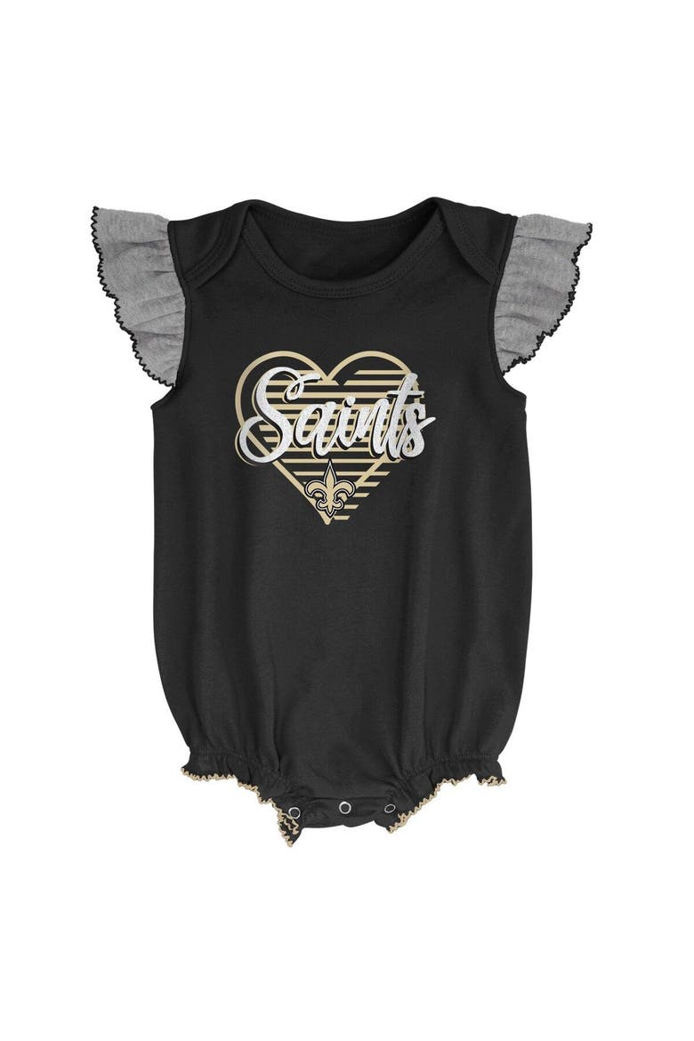 Girls Newborn & Infant Black/Heathered Gray New Orleans Saints All The Love Bodysuit Bib & Booties Set, Alternate, color, Black