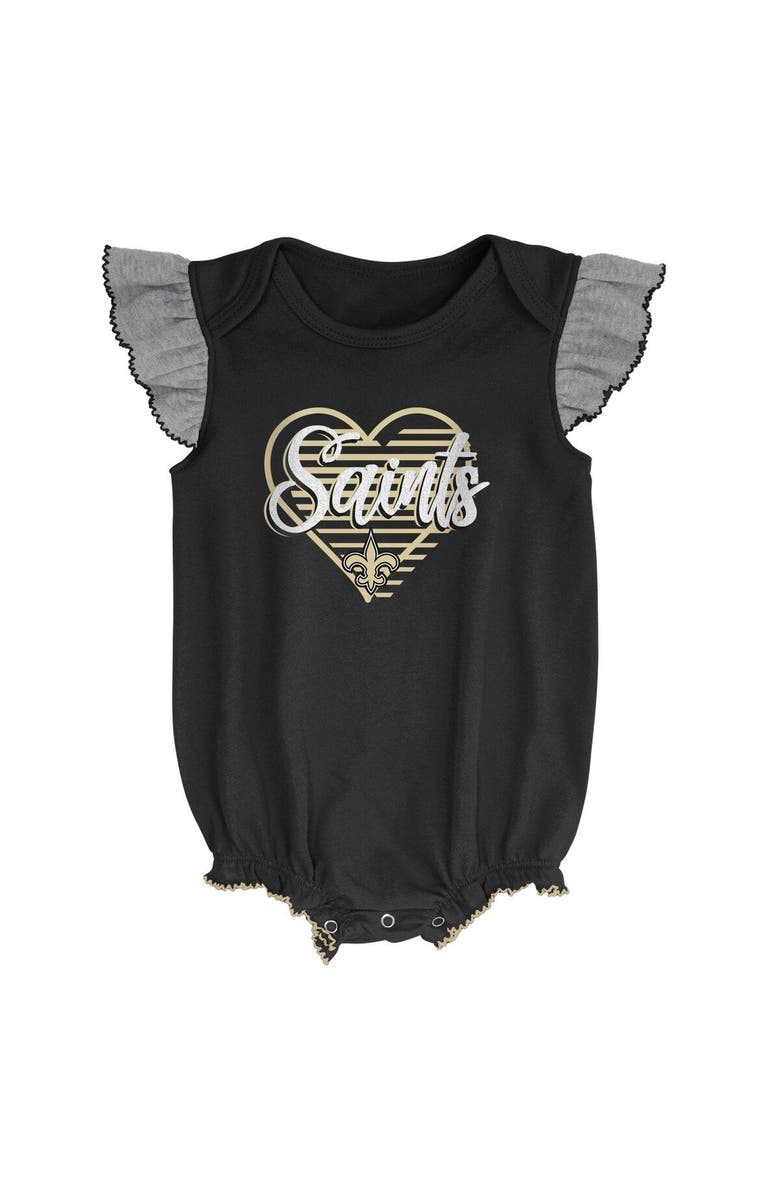 Outerstuff Girls Newborn & Infant Black/Heathered Gray New Orleans Saints All The Love Bodysuit Bib & Booties Set, Alternate, color,