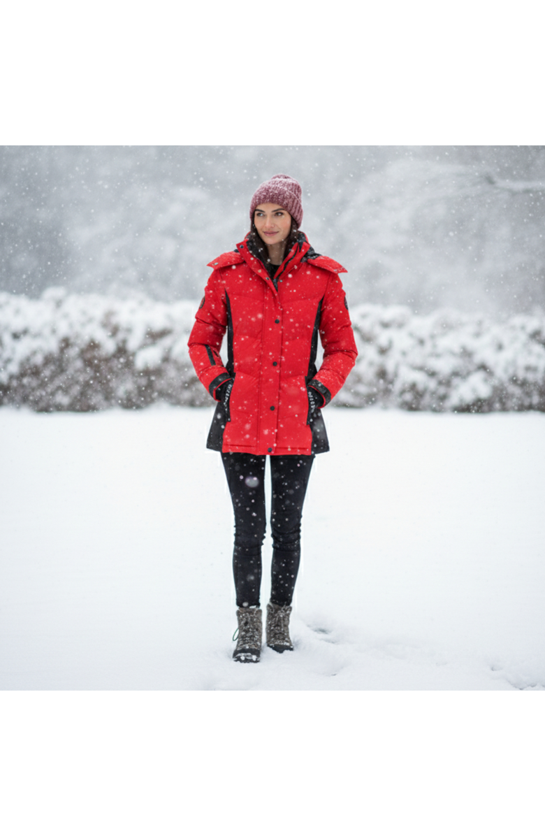 CANADA WEATHER GEAR Women's Hooded Puffer Jacket, Alternate, color, Red/Black