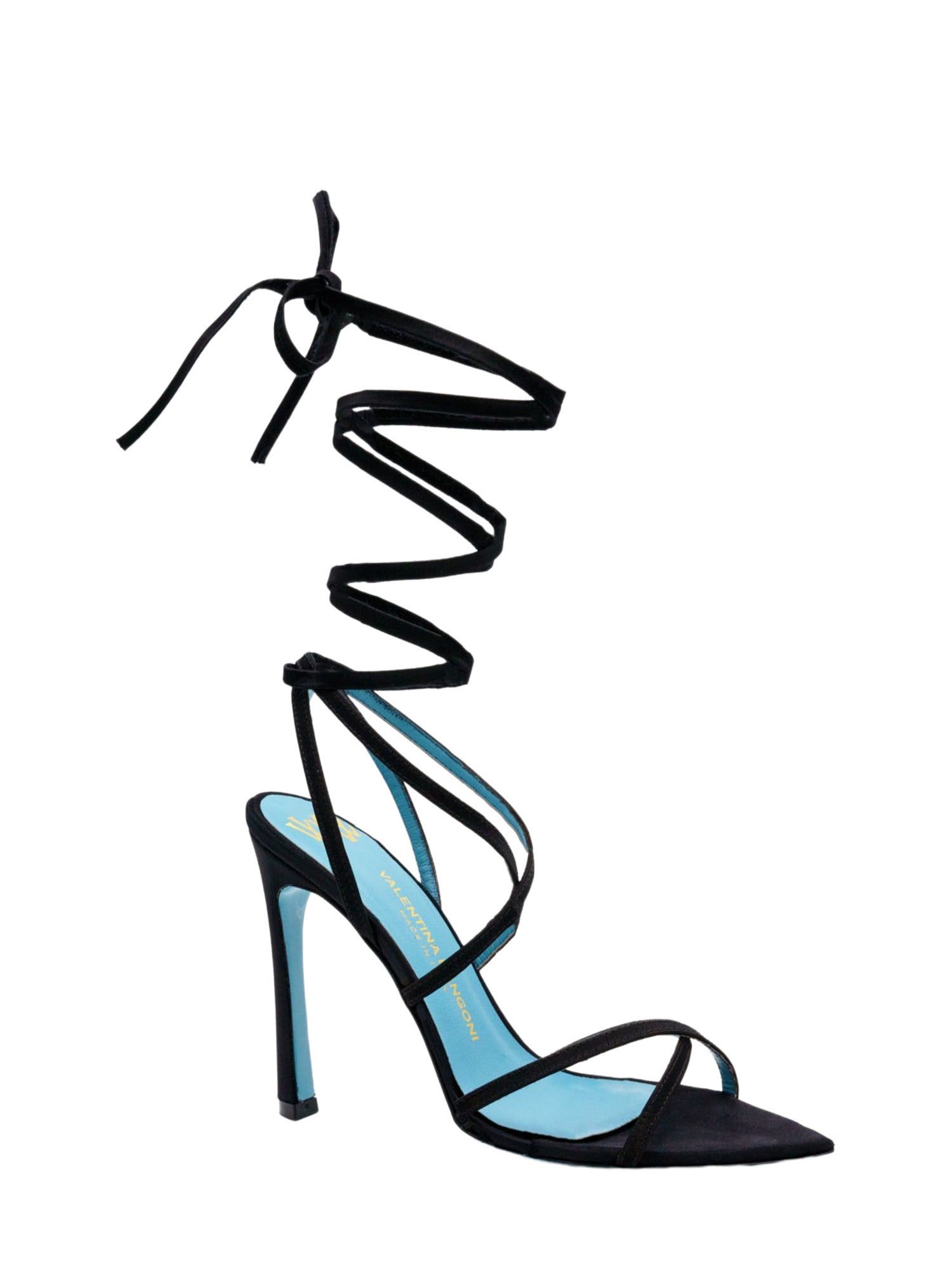 Valentina Rangoni Sibilla Ankle Wrap Satin Sandal for Elegant Occasions, Main, color, Black