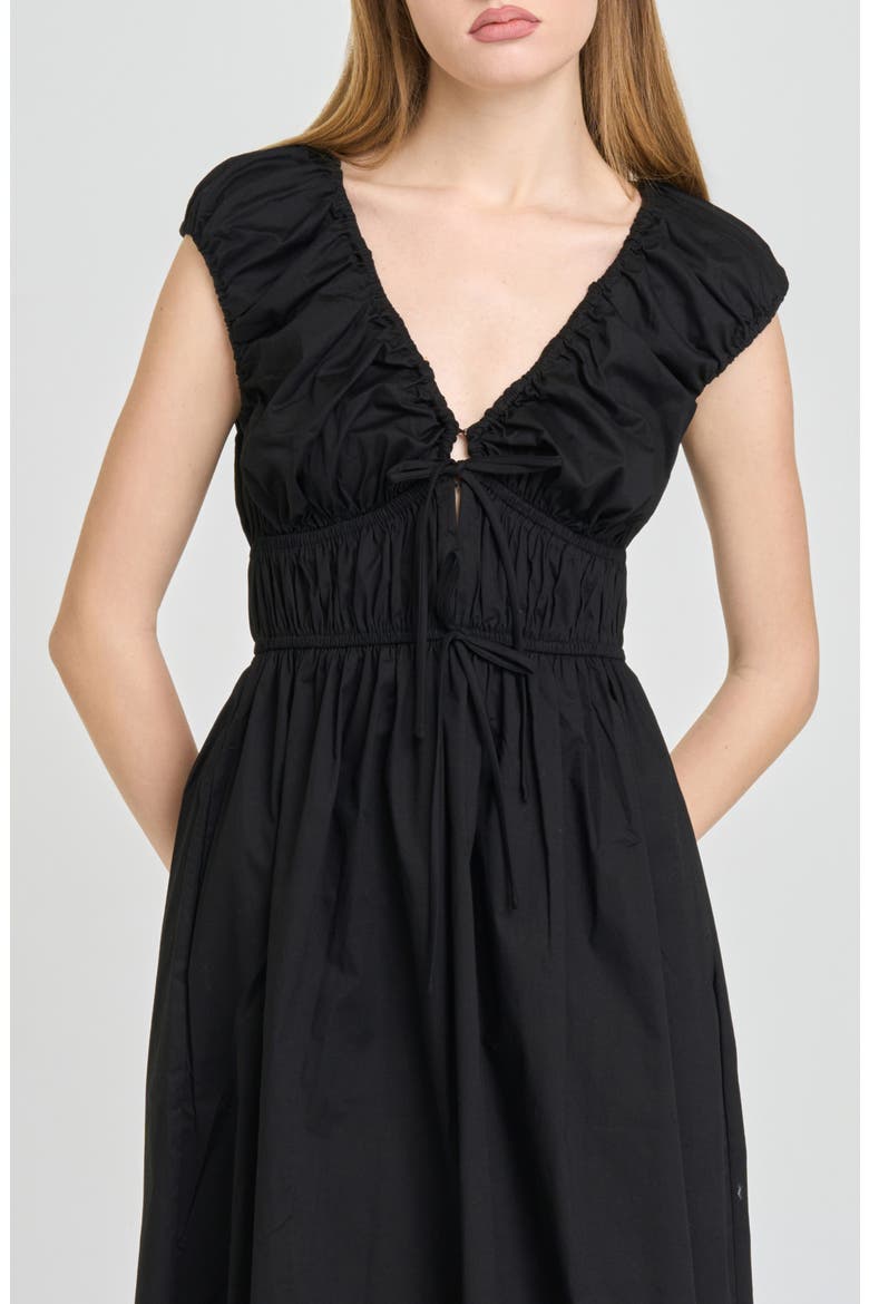Liv Ruched Stretch Cotton Poplin Midi Dress, Alternate, color, BLACK