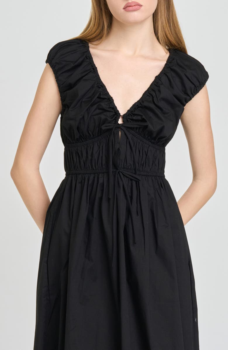 WAYF Liv Ruched Stretch Cotton Poplin Midi Dress, Alternate, color, Black