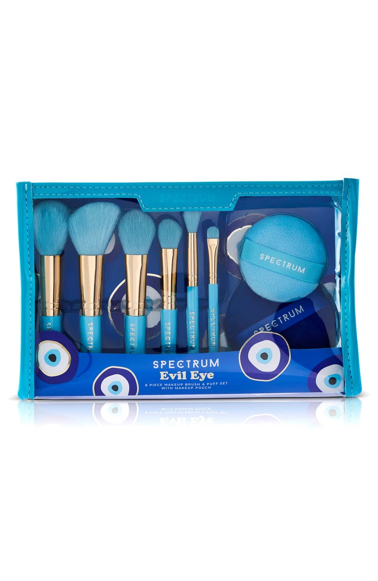 SPECTRUM Evil Eye 8-Piece Travel Makeup Brush & Velvet Puff Set $50 Value, Alternate, color, Blue/ Turquoise