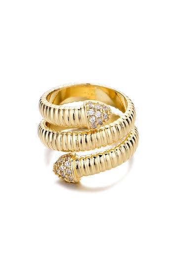 Adornia 14k Gold Plated Coil Wrap Cz Ring In Gold