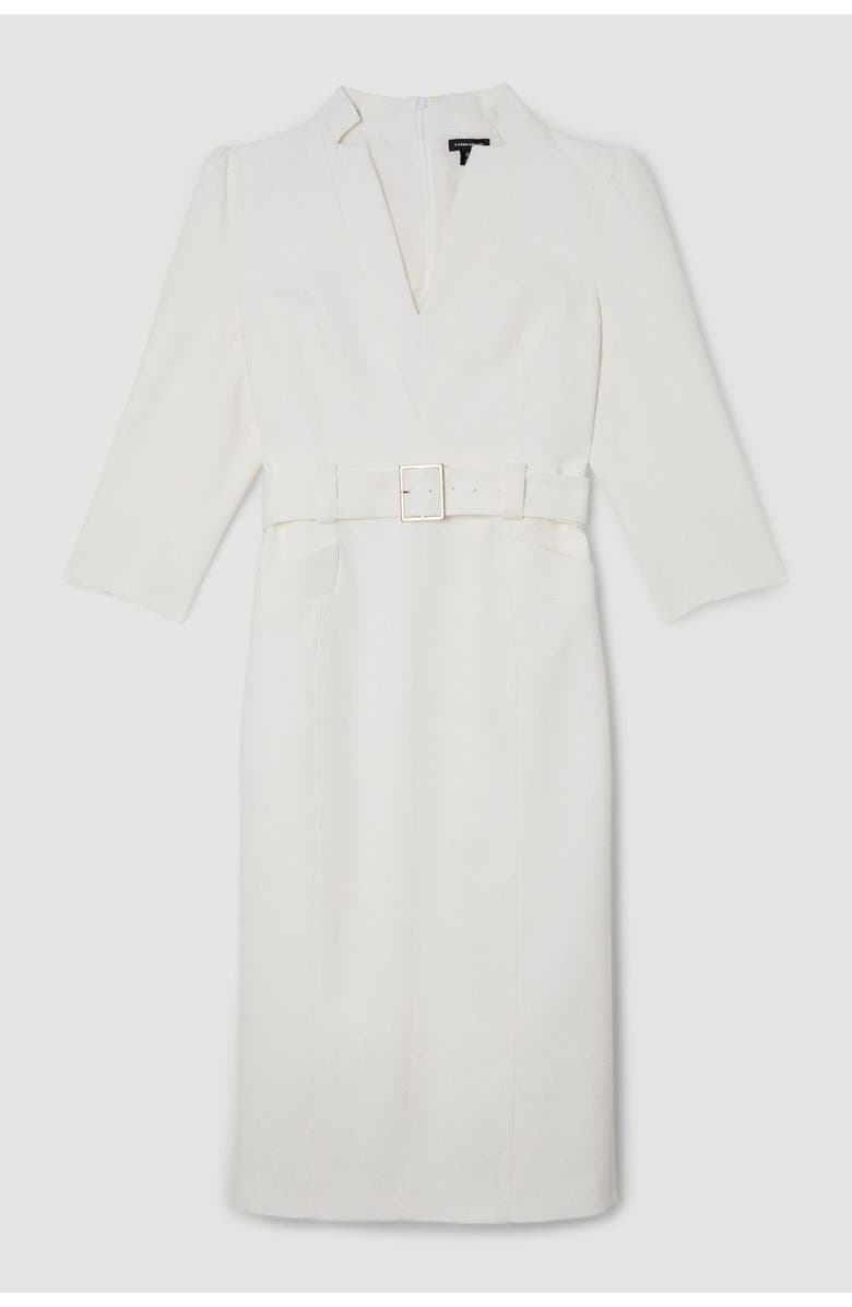 Karen Millen 3/4 Sleeve Belted Midi Dress, Alternate, color, Ivory