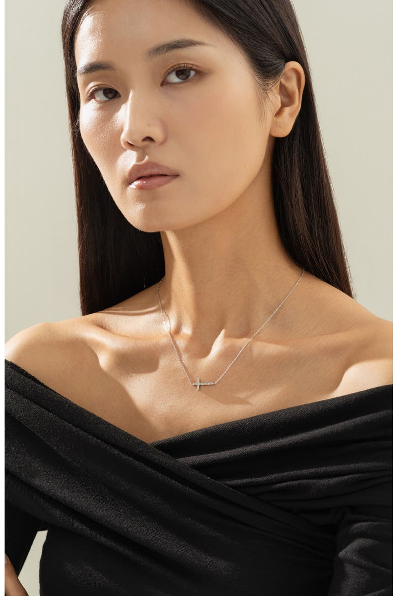 Sterling Silver 18k Gold Plated Elowen Horizontal Cross Necklace Gift Idea, Alternate, color, Silver