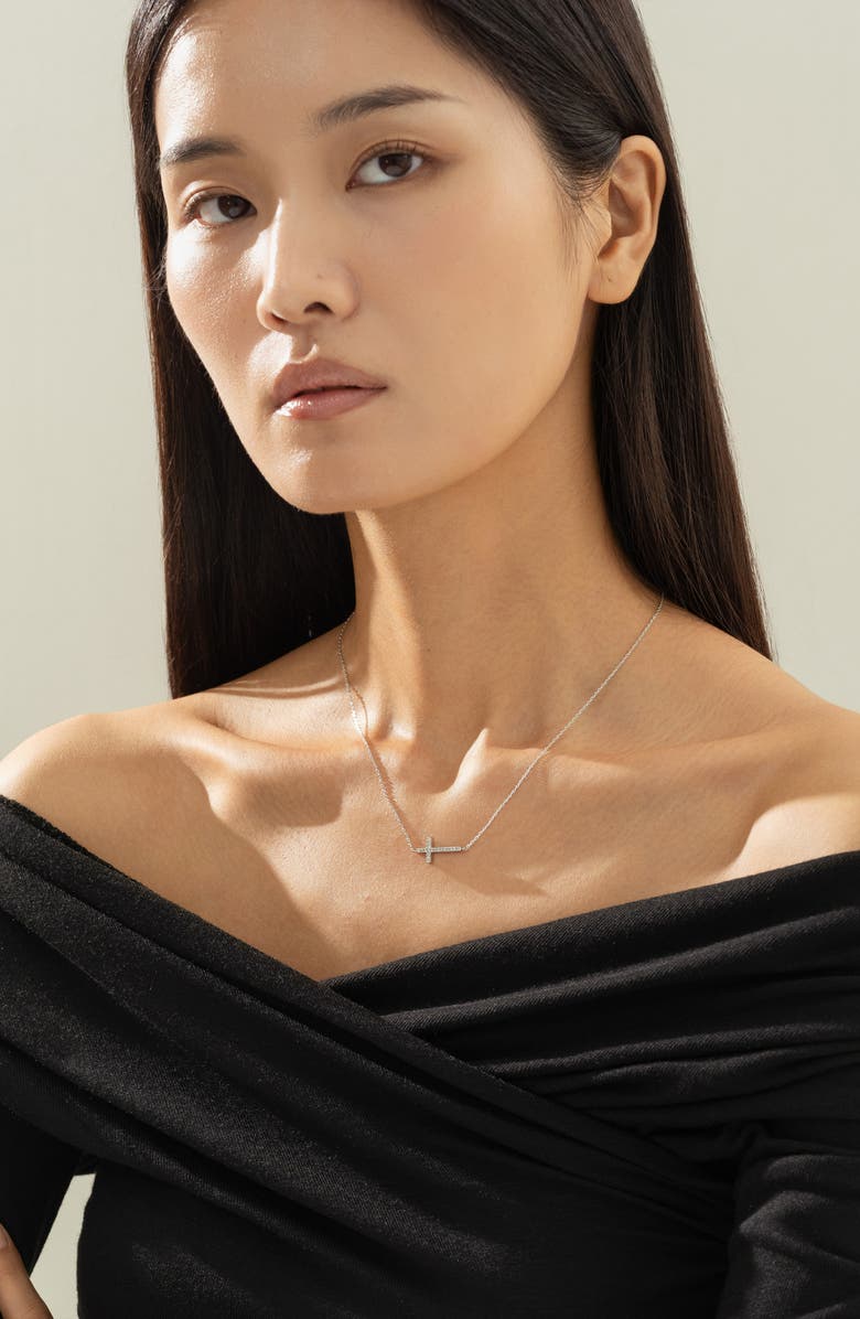 Bearfruit Jewelry Sterling Silver 18k Gold Plated Elowen Horizontal Cross Necklace Holiday Gift Idea, Alternate, color, Silver