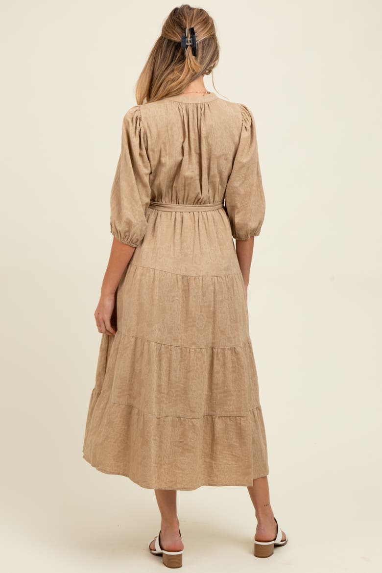 Floral Jacquard Button Front Tiered Dress, Alternate, color, Taupe