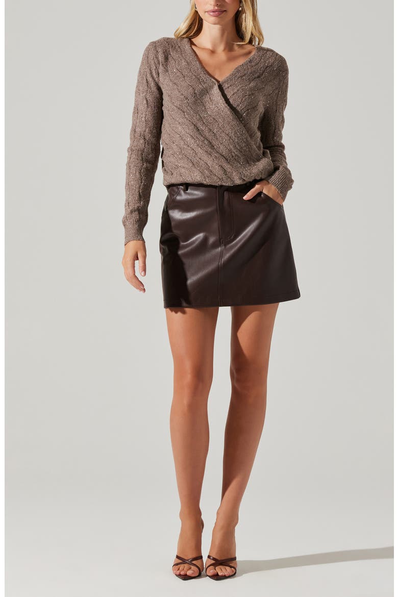 Metallic Sequin Surplice Cable Stitch Sweater, Alternate, color, FAWN