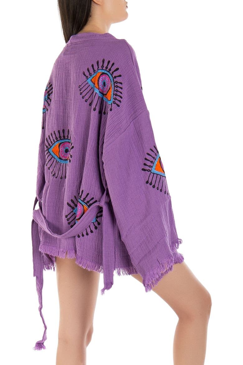 Sereia Evil Eye Handmade Cotton Short Robe Cover-Up, Alternate, color, Purple