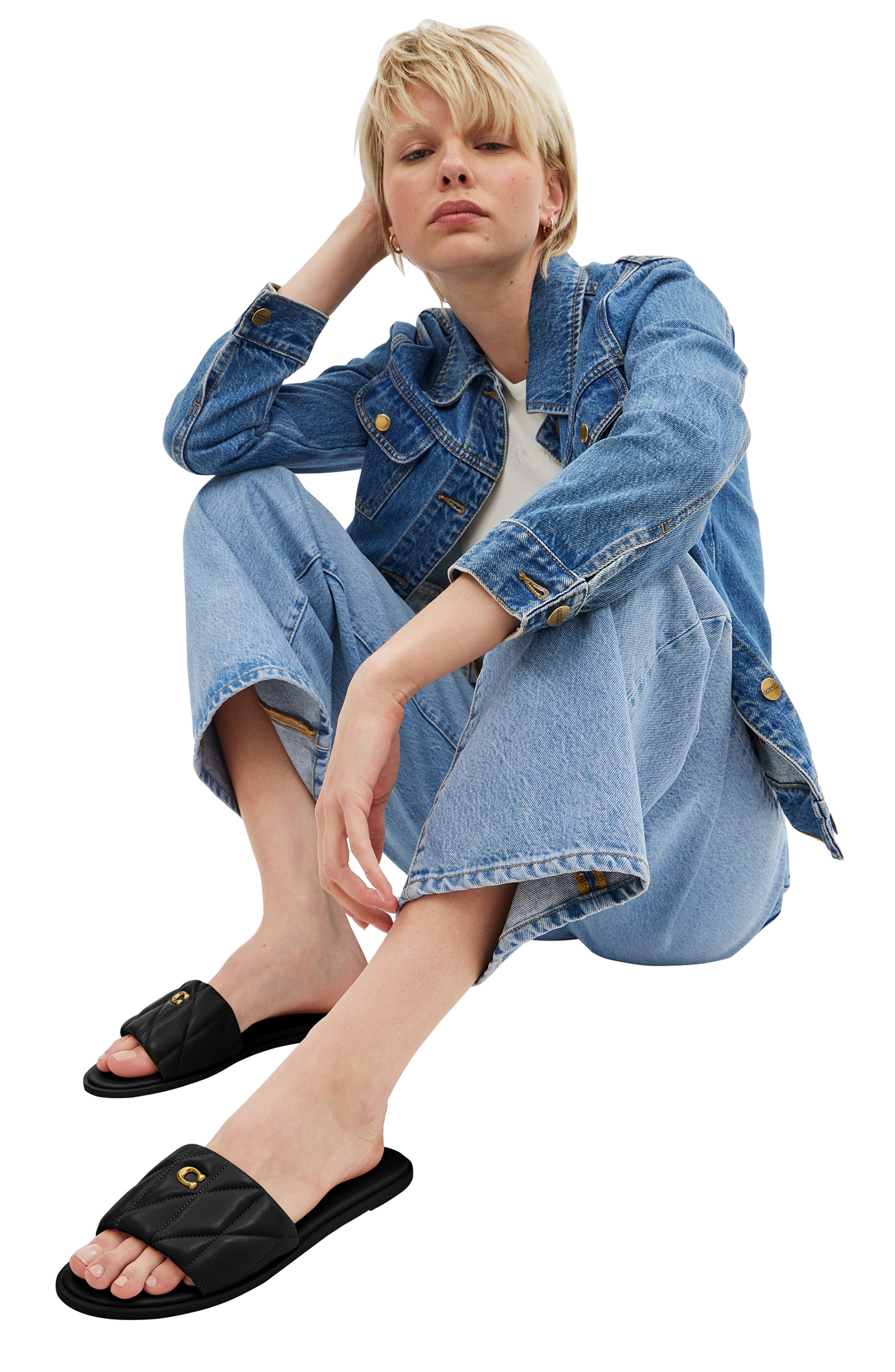 COACH Holly Quilted Slide Sandal, Alternate, color, Black