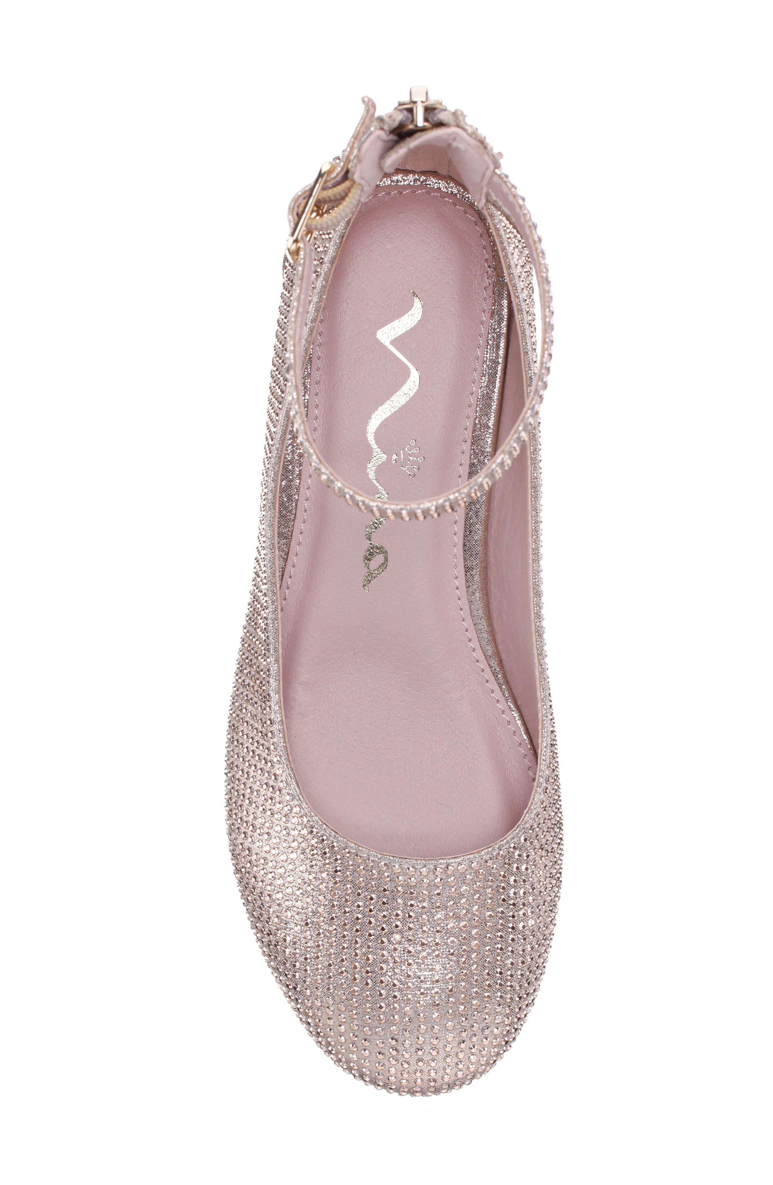 Kids' Lennie Rhinestone Ankle Strap Pump, Alternate, color, LIGHT GOLD SATIN/ RHINESTONES