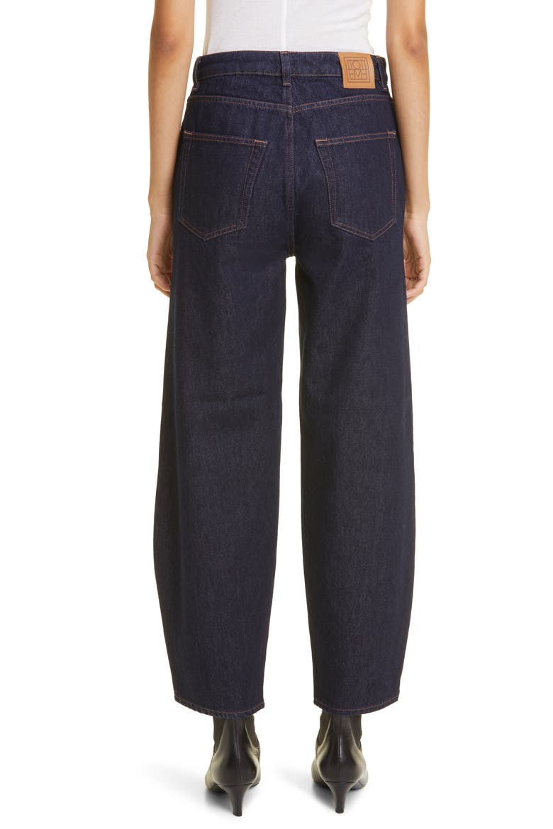 High Waist Barrel Leg Organic Cotton Raw Denim Jeans, Alternate, color, RAW BLUE