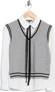 Adrianna Papell Tie Neck Twofer Sweater