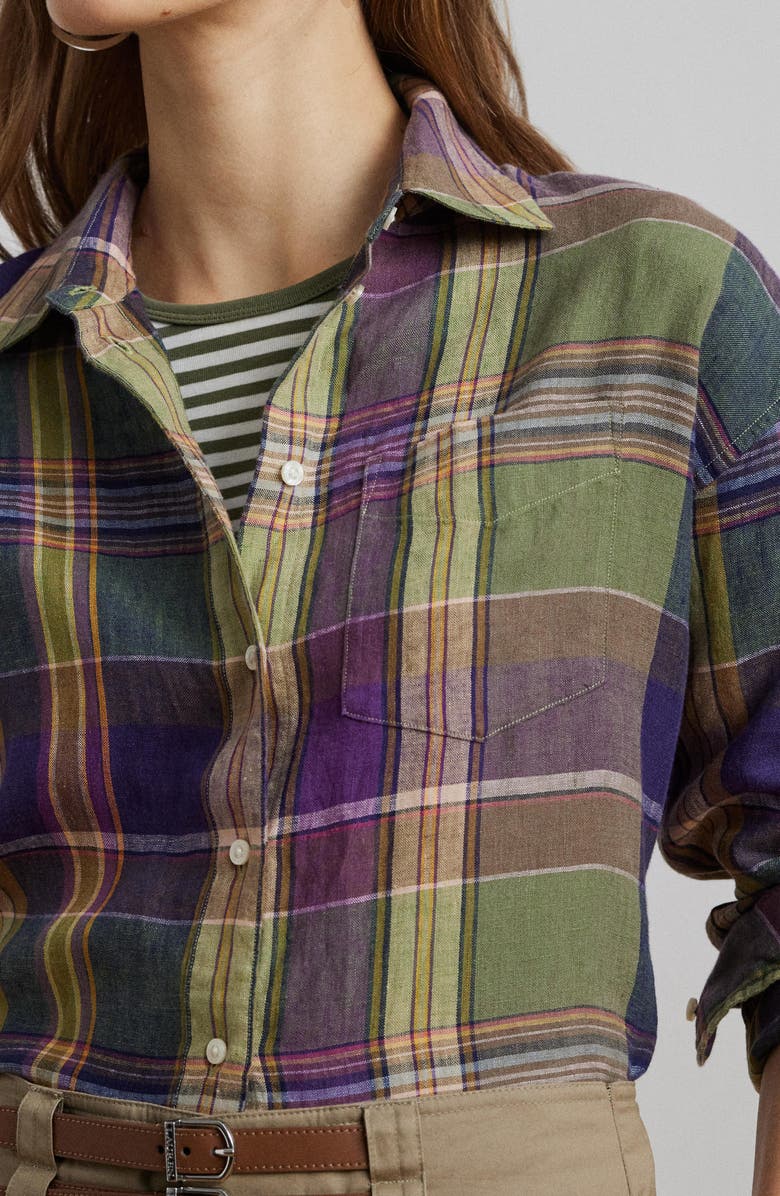 Lauren Ralph Lauren Plaid Relaxed Fit Linen Button-Up Shirt, Alternate, color, 