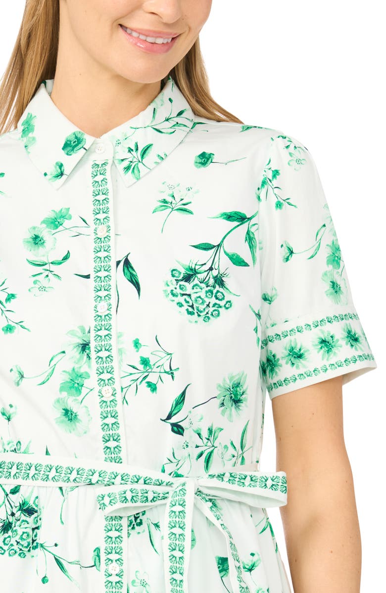 CeCe Floral Stretch Cotton Mini Shirtdress, Alternate, color, Vibrant Kelly