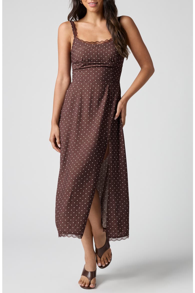Lace Trim Slipdress, Main, color, BRWN POLKA DOT