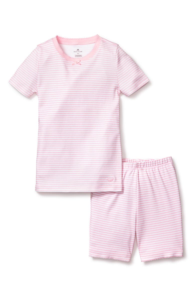 Petite Plume Kids' Stripe Fitted Two-Piece Pima Cotton Short Pajamas, Main, color, Pink Stripe