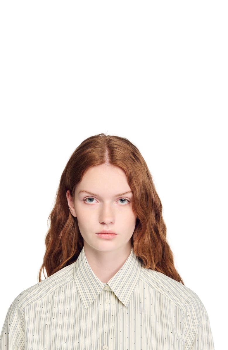SANDRO Striped rhinestone shirt, Alternate, color, Ecru