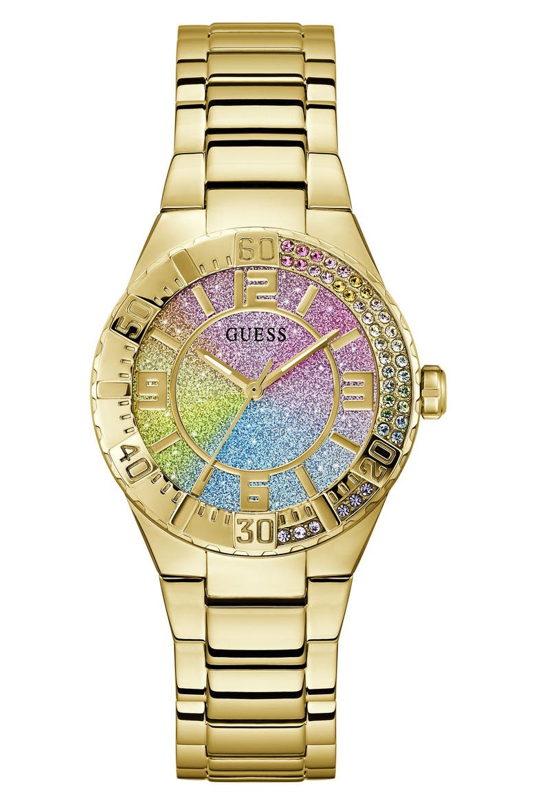 Sangria Rainbow Ombré Bracelet Watch, 36mm, Main, color, GOLD