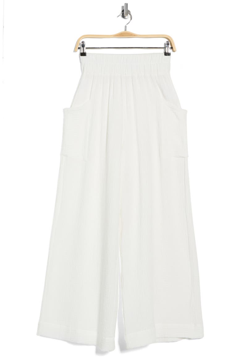 Cotton Pull-On Wide Leg Pants, Alternate, color, OFF WHITE