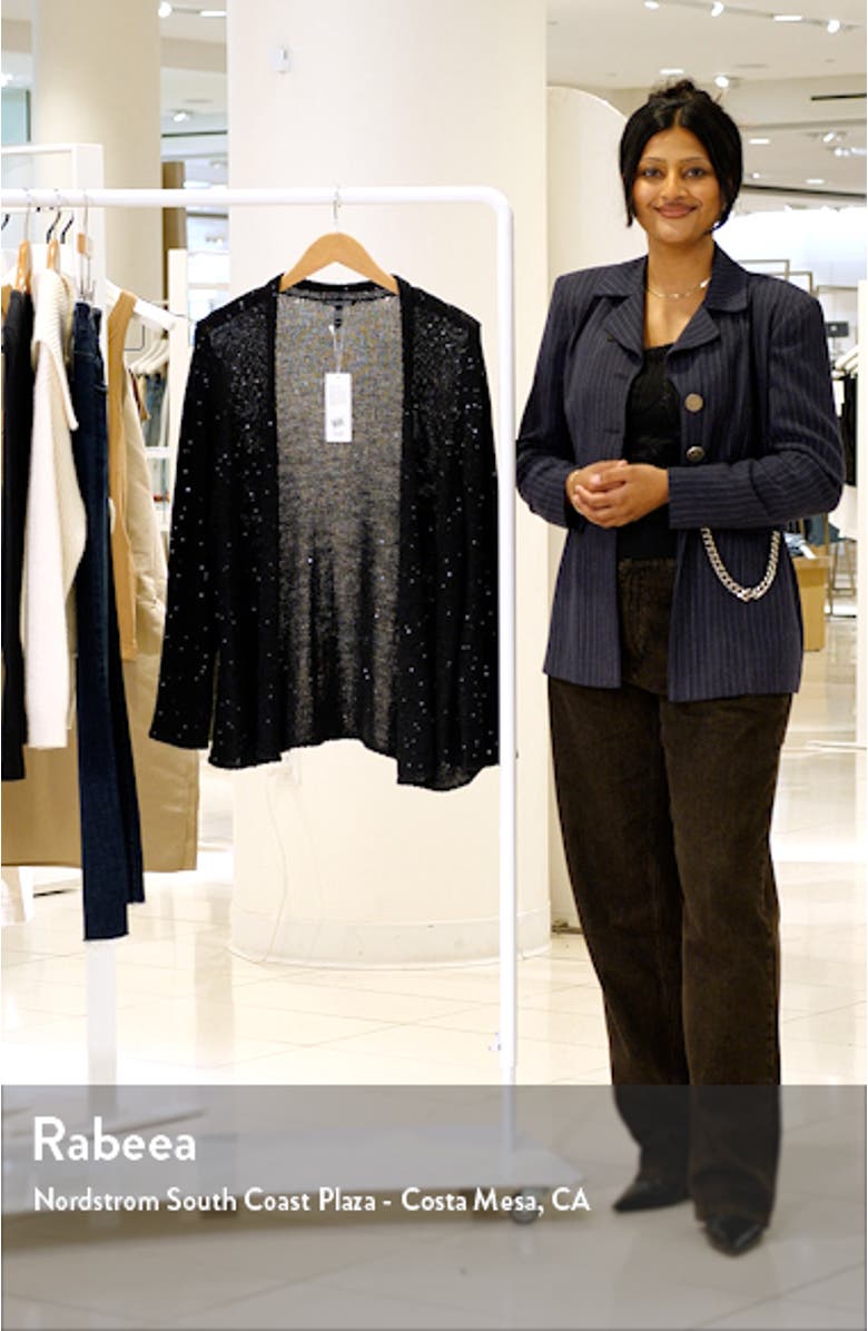 Sequin Open Front Merino Wool Cardigan, sales video thumbnail