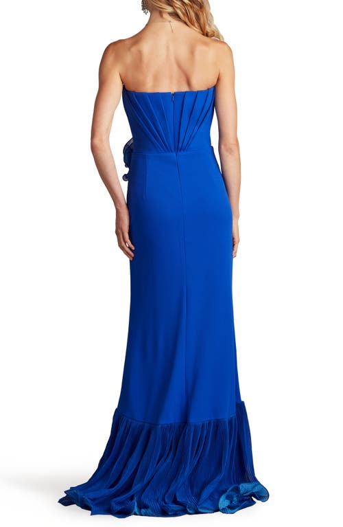 Shop Tadashi Shoji Ruffle Detail Strapless Gown In Mystic Blue