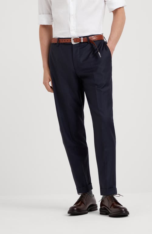 Brunello Cucinelli Trousers With Pleats In Navy Blue