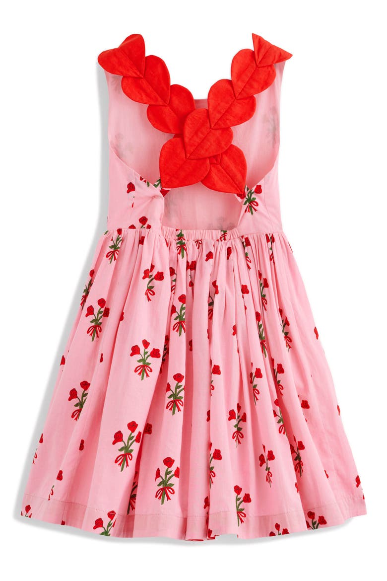 Kids' Rose Print Heart Cross Back Dress, Alternate, color, BUBBLEGUM PINK POSY