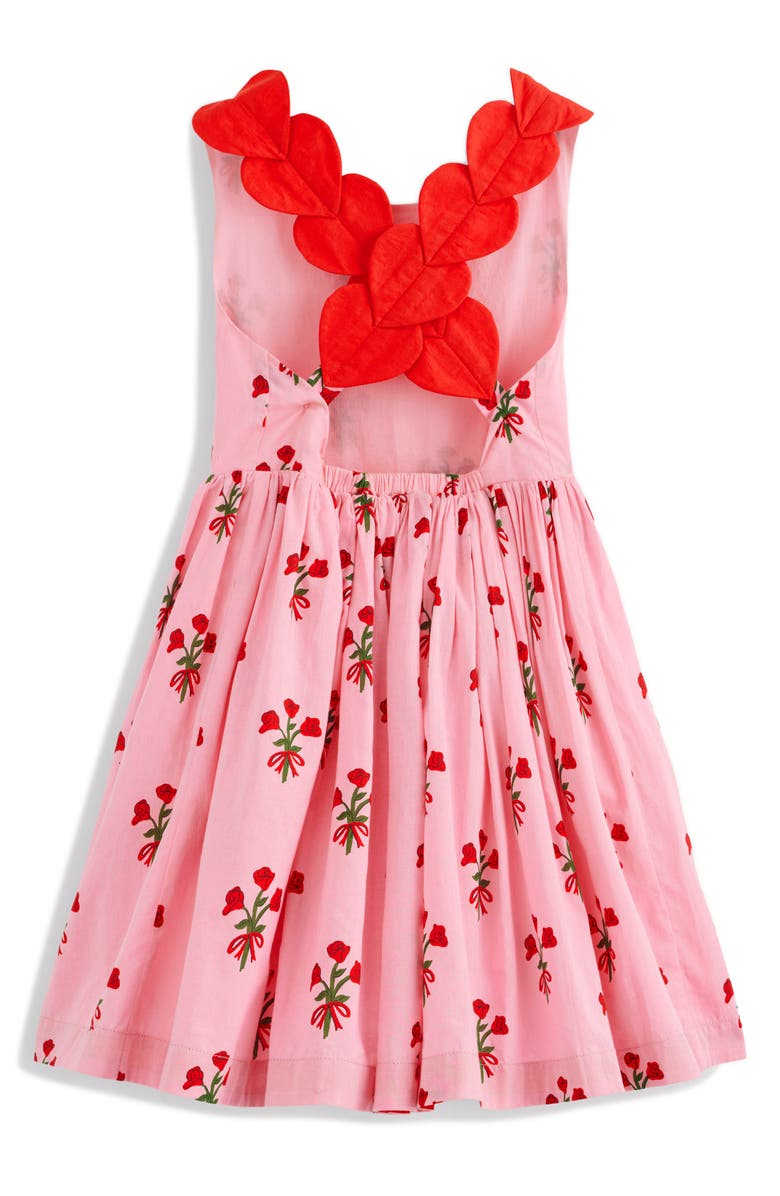 Mini Boden Kids' Rose Print Heart Cross Back Dress, Alternate, color, Bubblegum Pink Posy