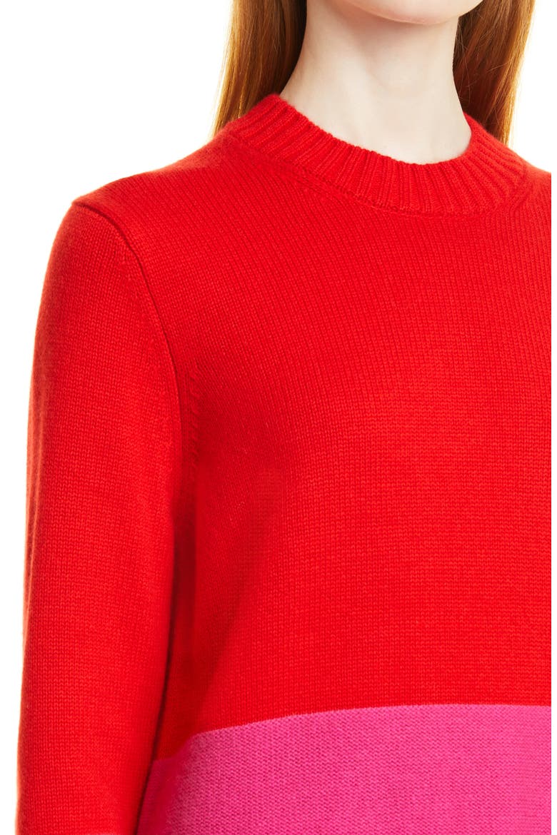 Colorblock Wool & Cashmere Sweater, Alternate, color, REAL RED/ SHOCK PINK