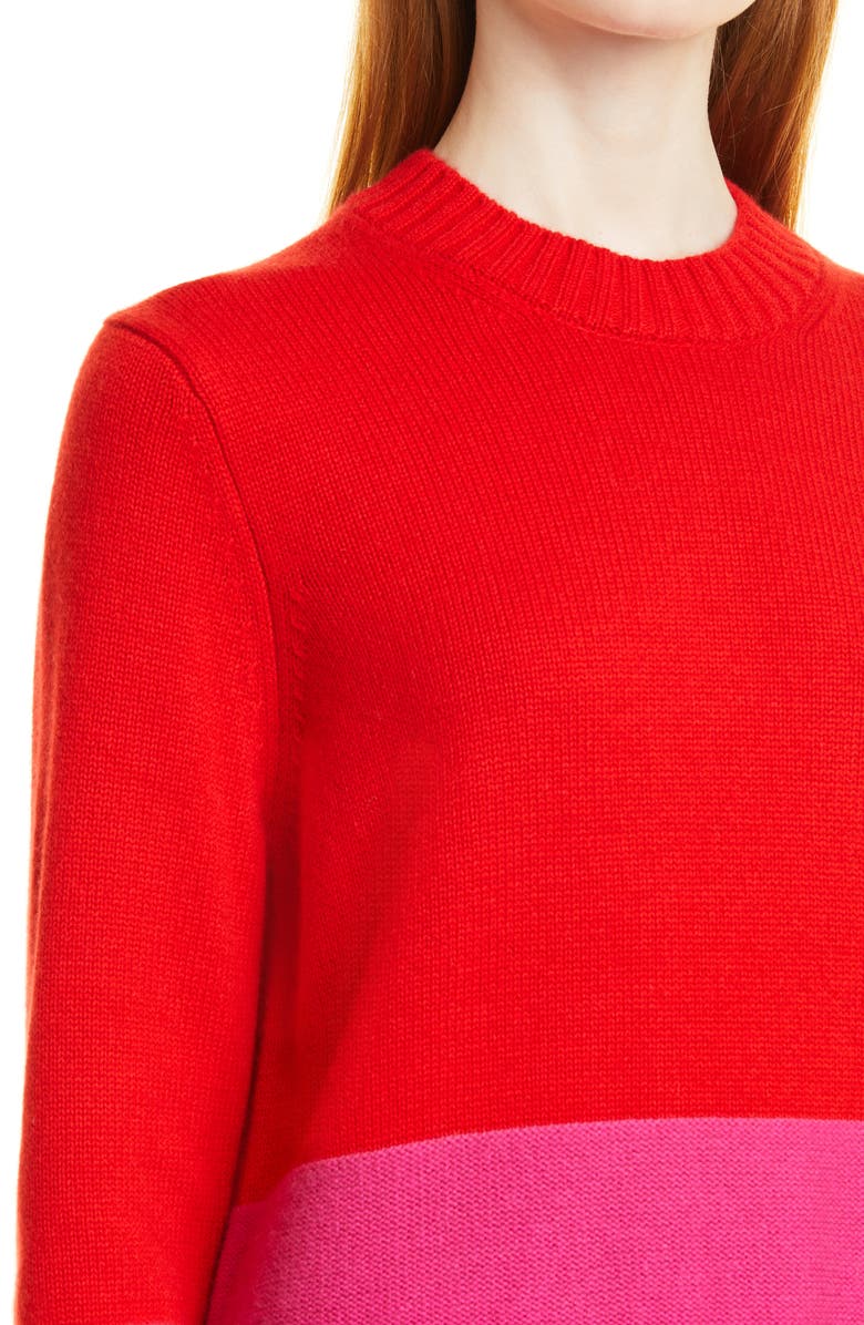 Milly Colorblock Wool & Cashmere Sweater, Alternate, color, Real Red/ Shock Pink