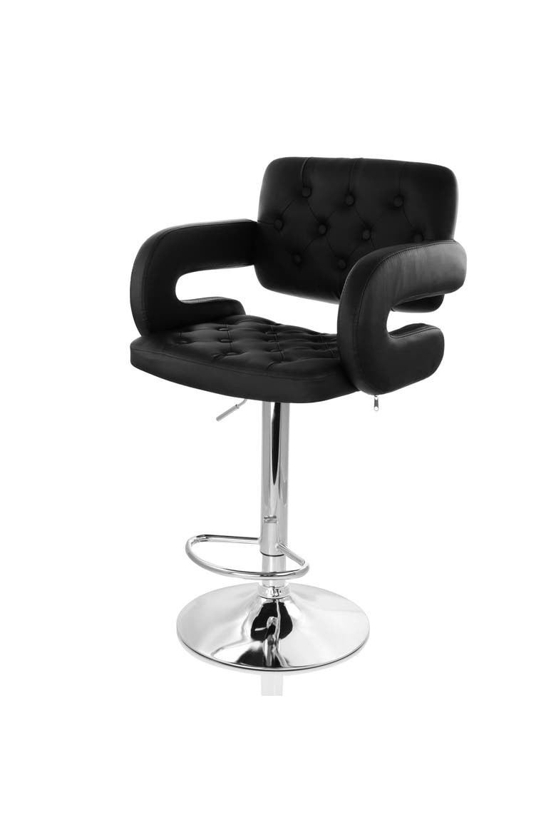 Faux Leather Tufted Bar Stool with Adjustable Height, Alternate, color, Black