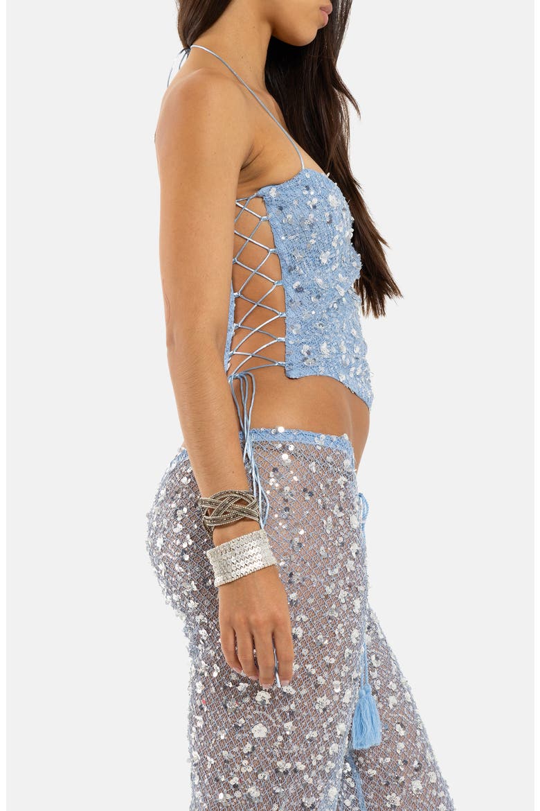 Sequin Lace Corset Top, Alternate, color, TURQUOISE