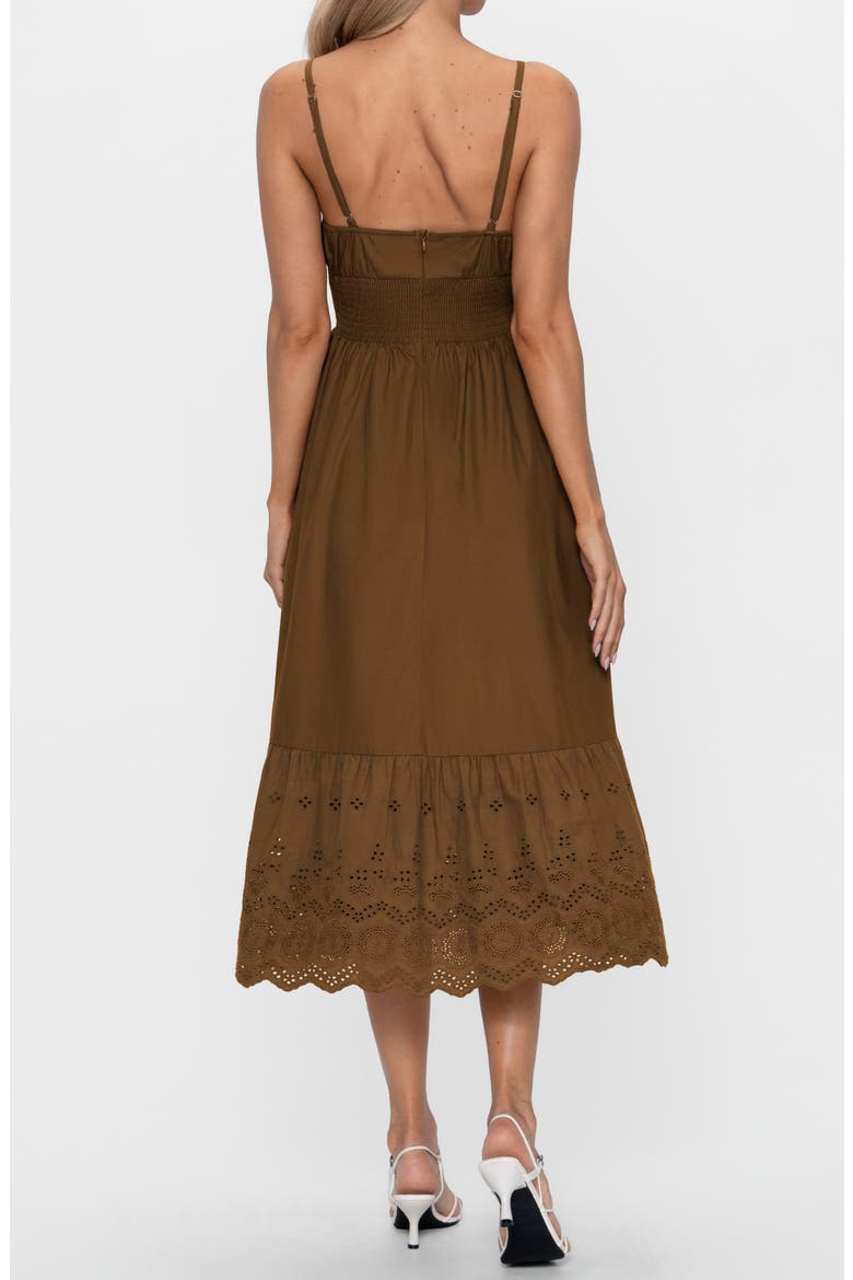 Eyelet Sleeveless Midi Dress, Alternate, color, BROWN