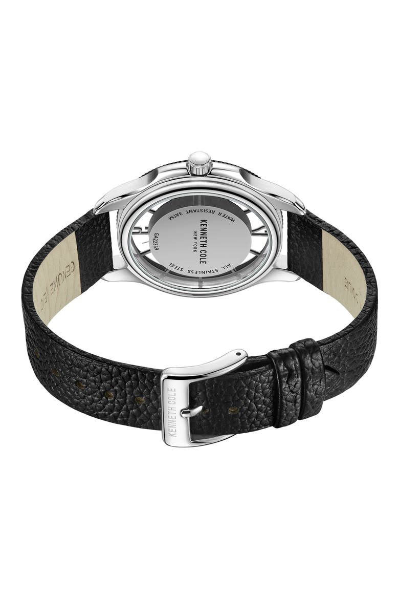 Transparency Leather Strap Watch, 42mm, Alternate, color, BLACK