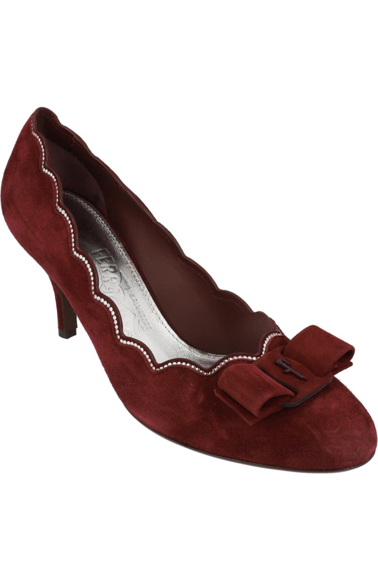 FERRAGAMO Carla Stud Embellished Vara Bow Pump, Main, color, Bordeaux