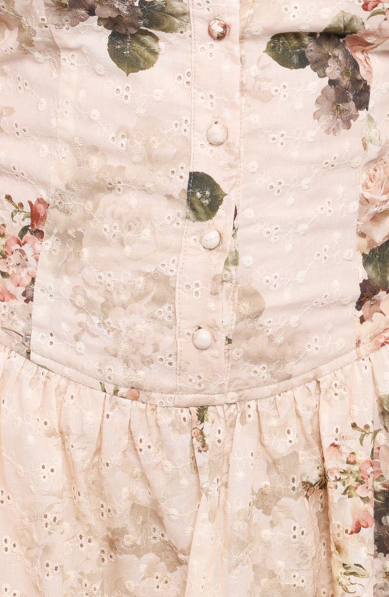 Petal & Pup Greta Floral Print Eyelet Romper, Alternate, color, Beige Floral