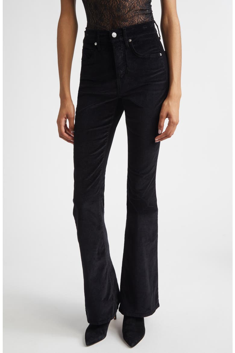 Beverly High Waist Skinny Flare Velvet Jeans, Main, color, BLACK