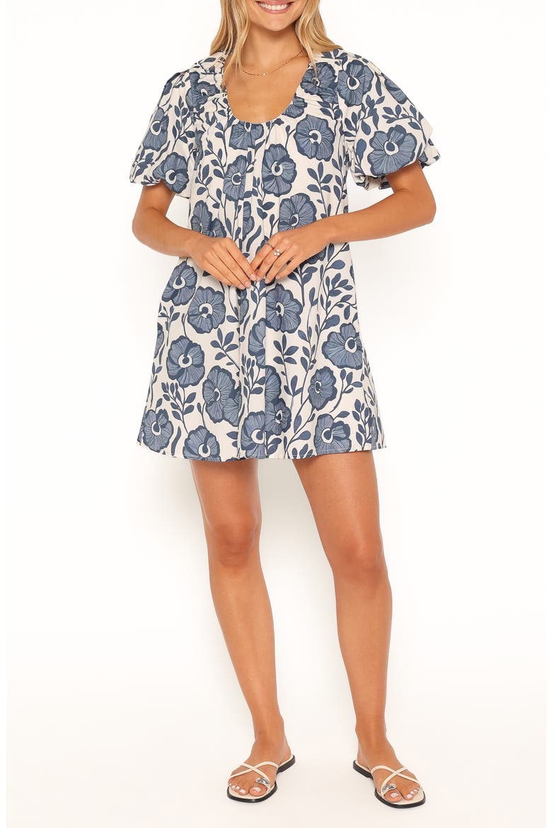 Bertine Puff Sleeve Cotton Minidress, Main, color, BLUE FLORAL