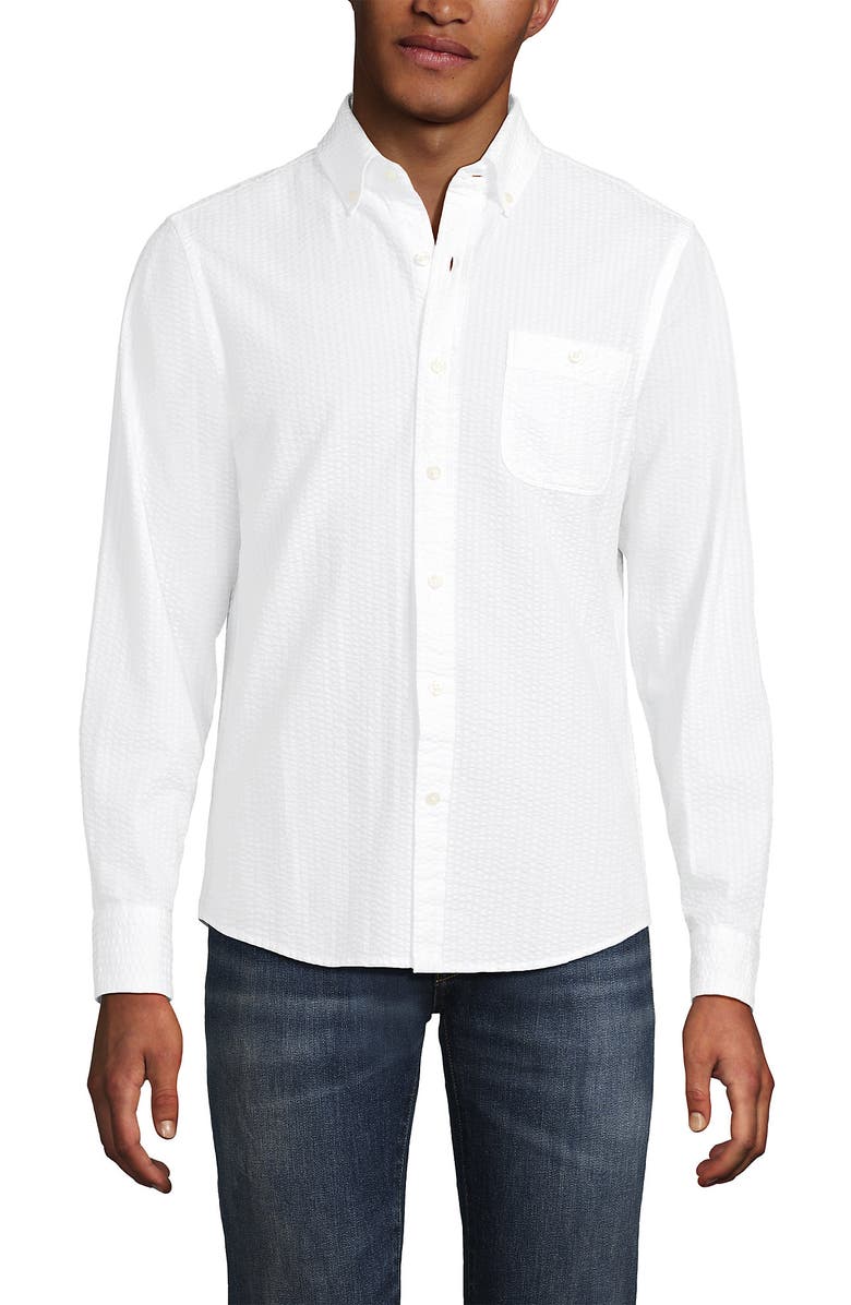 Lands' End Long Sleeve Seersucker Shirt, Alternate, color, White