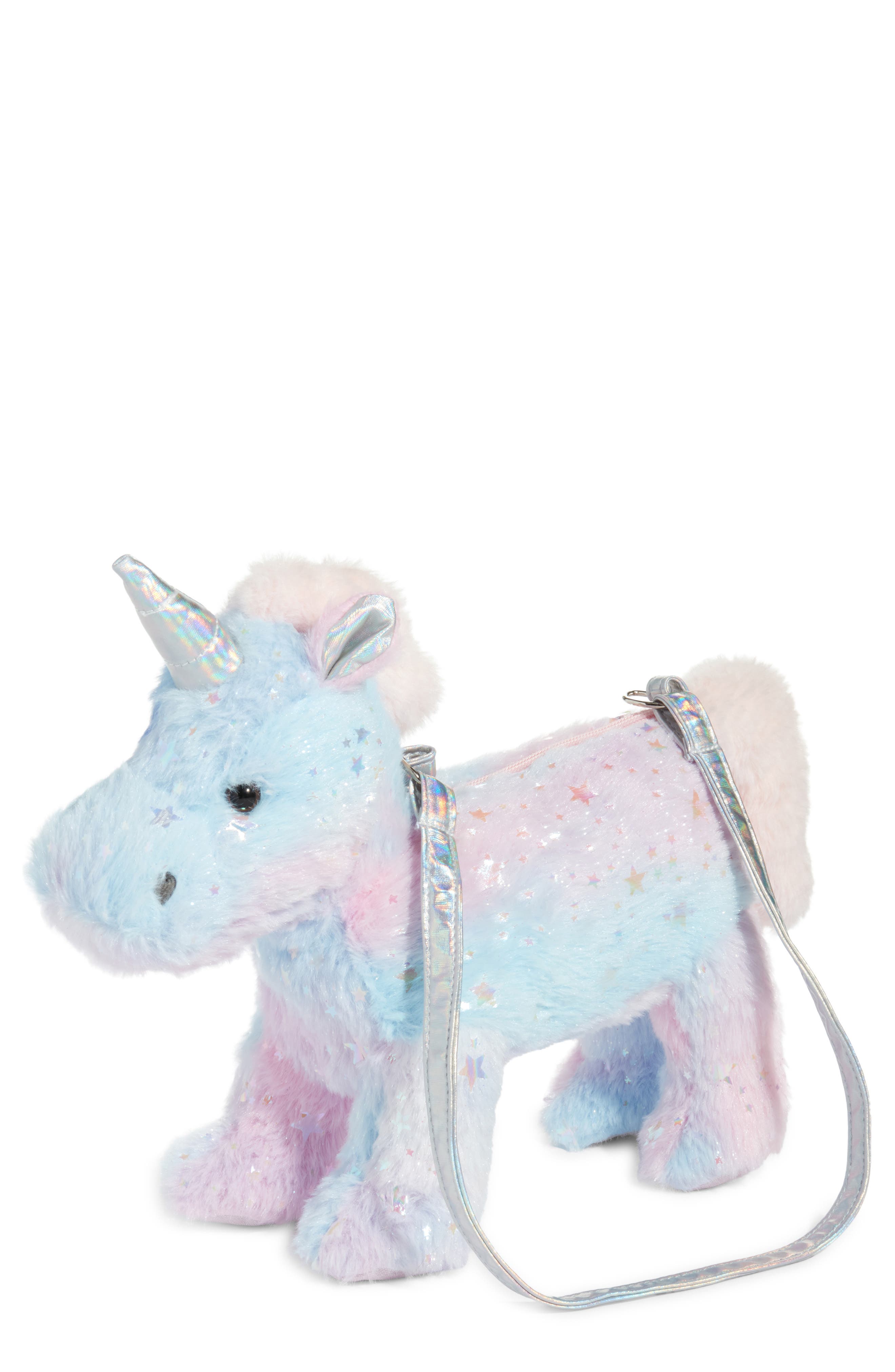 Kids' Mini Iridescent Star Faux Fur Unicorn Crossbody Bag, Main, color, WARM COMBO