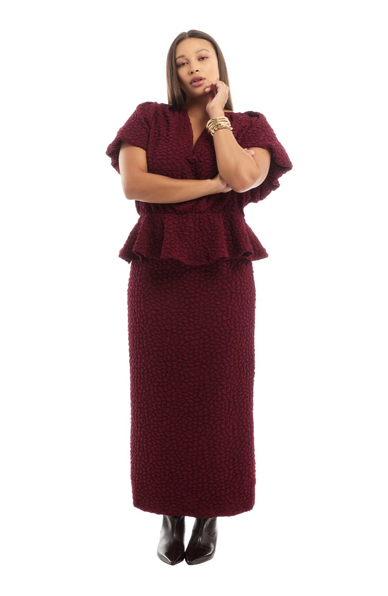 June + Vie Textured Knit Column Midi Skirt, Main, color, Pickled Beet