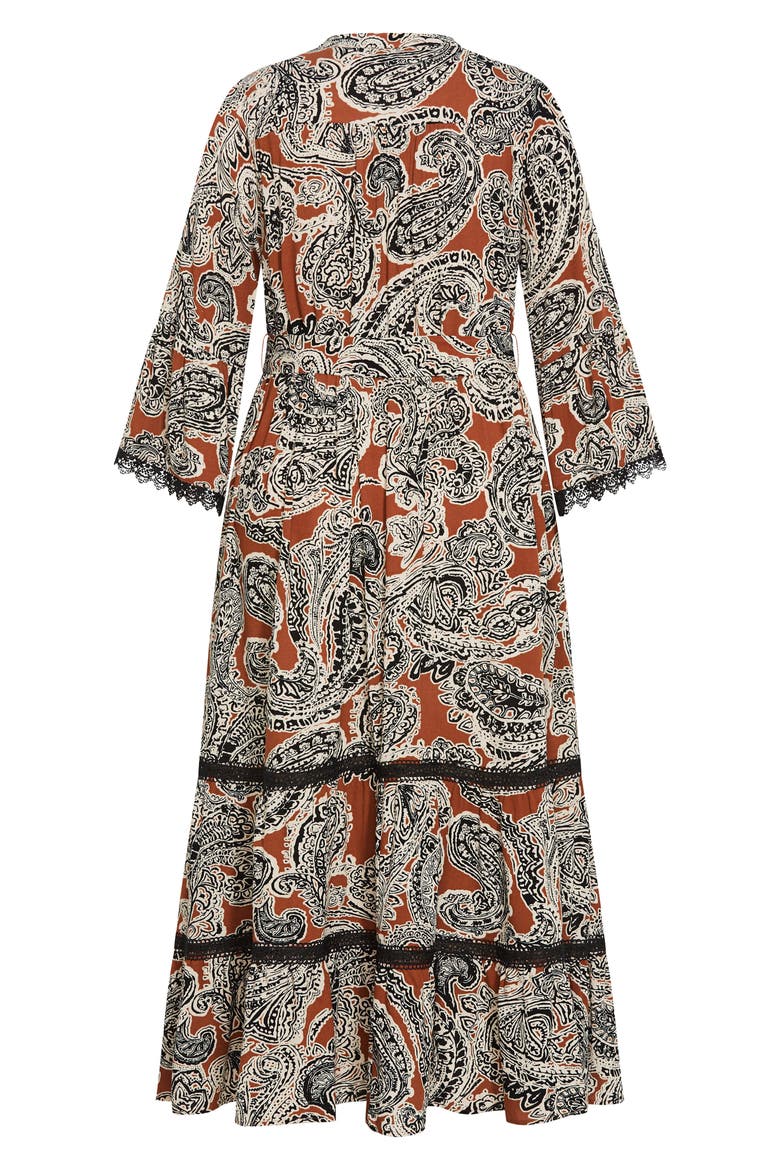 Camille Long Sleeve Print Maxi Dress, Alternate, color, CARAMEL PAISLEY